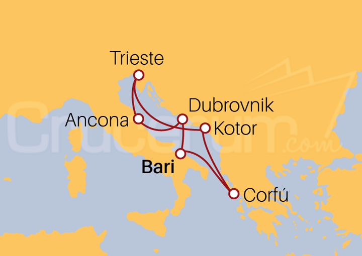 Itinerario Crucero Crucero Mar Adriático desde Bari 2023