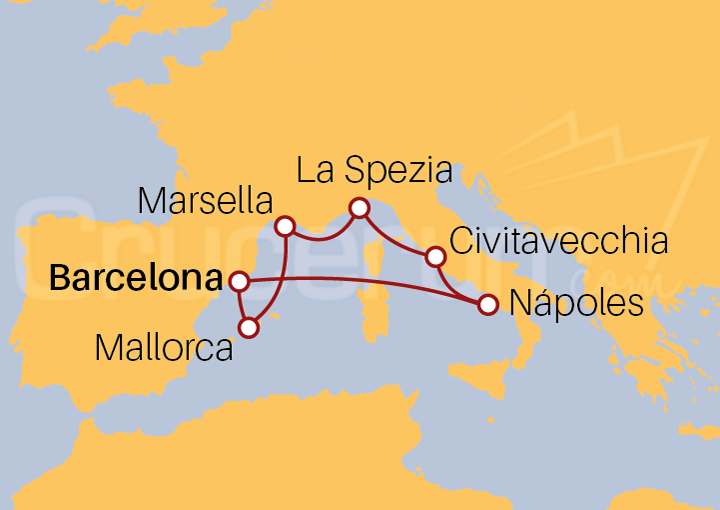 Itinerario Crucero Crucero Mediterráneo desde Barcelona 2023