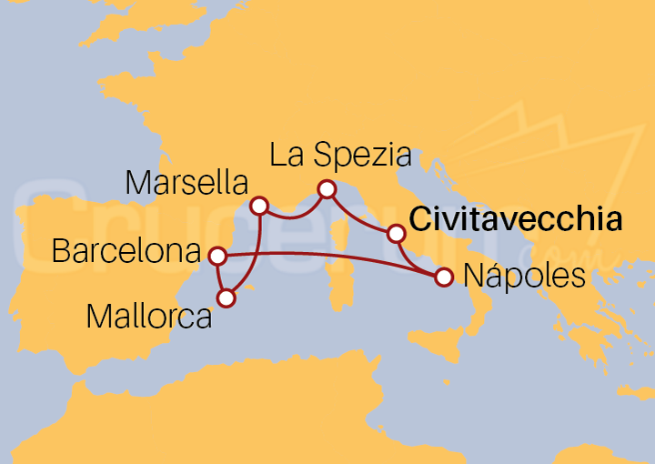 Itinerario Crucero Crucero Mediterráneo desde Civitavecchia 2023