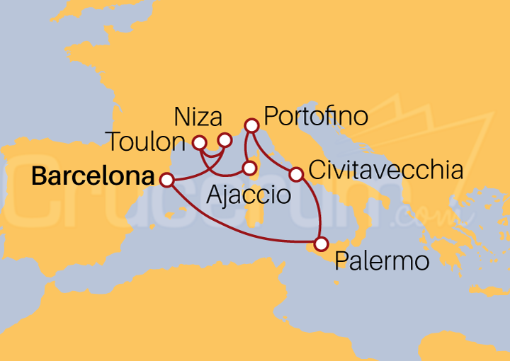 Itinerario Crucero Crucero  Mediterráneo 2022 desde Barcelona