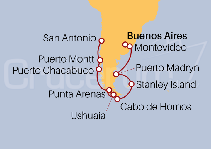 Itinerario Crucero De Buenos Aires a San Antonio con Islas Malvinas