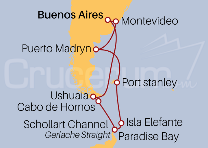 Itinerario Crucero Experiencia Antártica desde Buenos Aires 2023