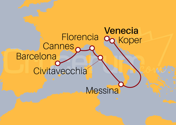 Itinerario Crucero Crucero desde Venecia a Barcelona 2023