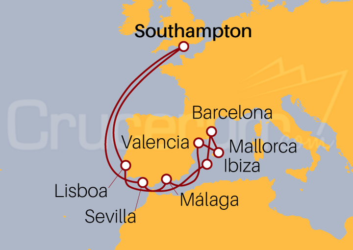 Itinerario Crucero Gran Mediterráneo desde Southampton 2022