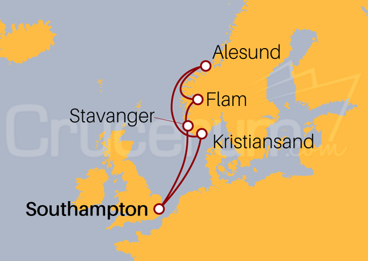 Itinerario Crucero Fiordos Noruegos desde Southampton 2022