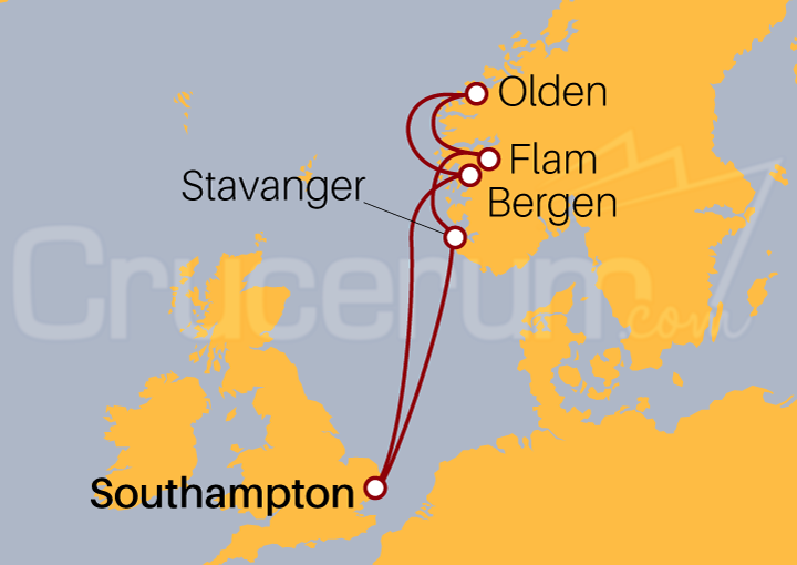 Itinerario Crucero Fiordos Noruegos desde Southampton 2022