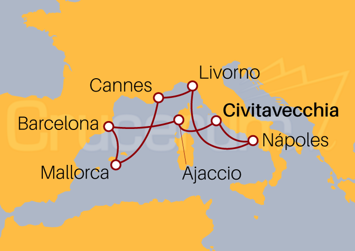 Itinerario Crucero Gran crucero Mediterráneo desde Roma 2022