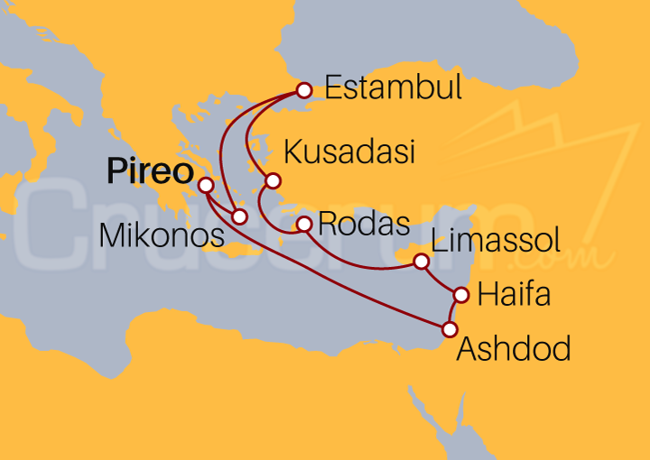 Itinerario Crucero Islas griegas con Turquía, Israel y Chipre