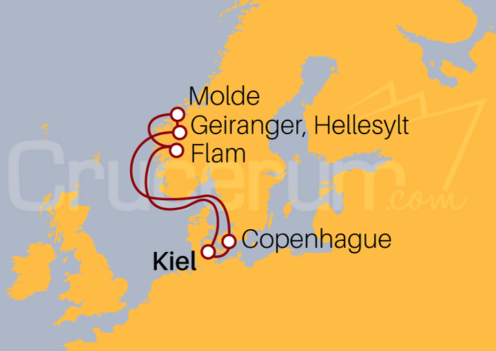 Itinerario Crucero Crucero Fiordos Noruegos desde Kiel