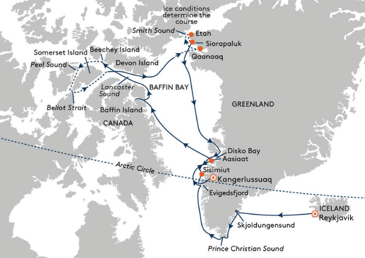 Itinerario Crucero Crucero  expedición a Islandia, Groenlandia, y Canadá