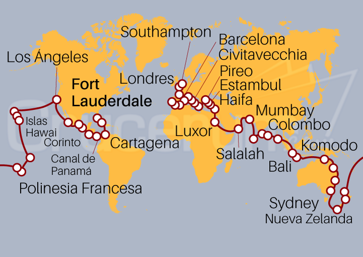 Itinerario Crucero Vuelta al Mundo Viking 2024