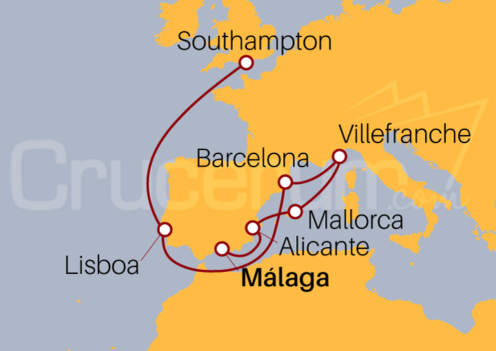 Itinerario Crucero Crucero desde Málaga a Southampton 2022