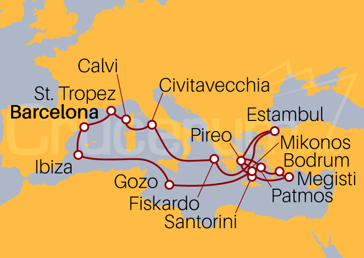 Itinerario Crucero Crucero Gran Viaje por el Mediterráneo