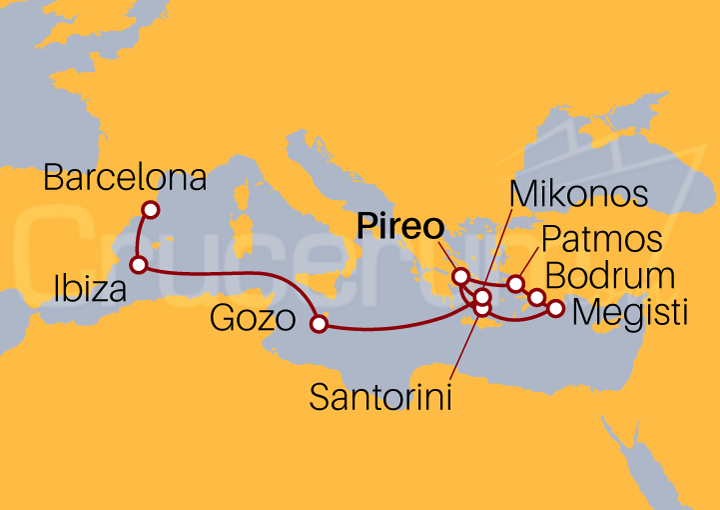 Itinerario Crucero Crucero Puestas de Sol en Santorini, Mikonos e Ibiza
