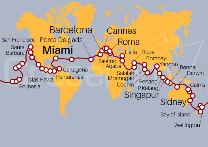 Itinerario Crucero Vuelta al Mundo 2024