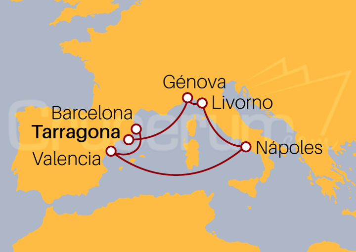 Itinerario Crucero Crucero por el Mediterráneo desde Tarragona