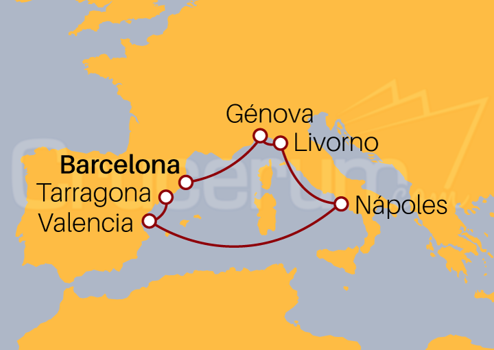 Itinerario Crucero Crucero Mediterráneo, de Barcelona a Tarragona