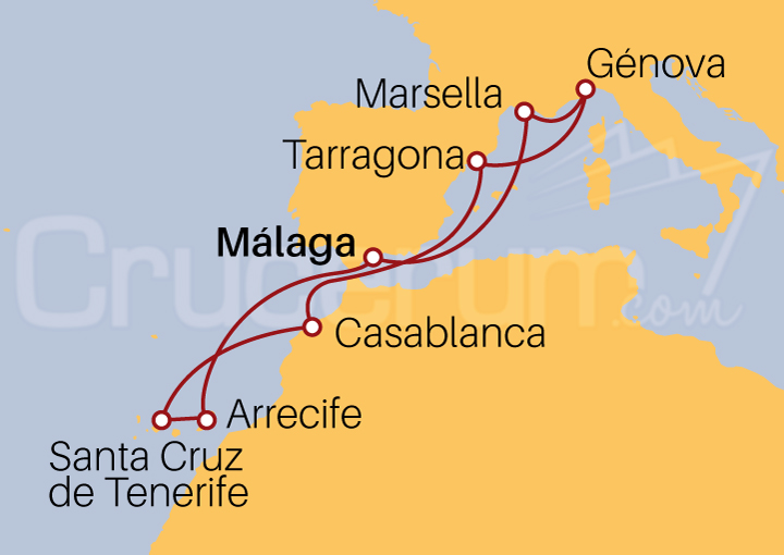 Itinerario Crucero Crucero Mediterráneo e Islas Canarias desde Málaga 2022