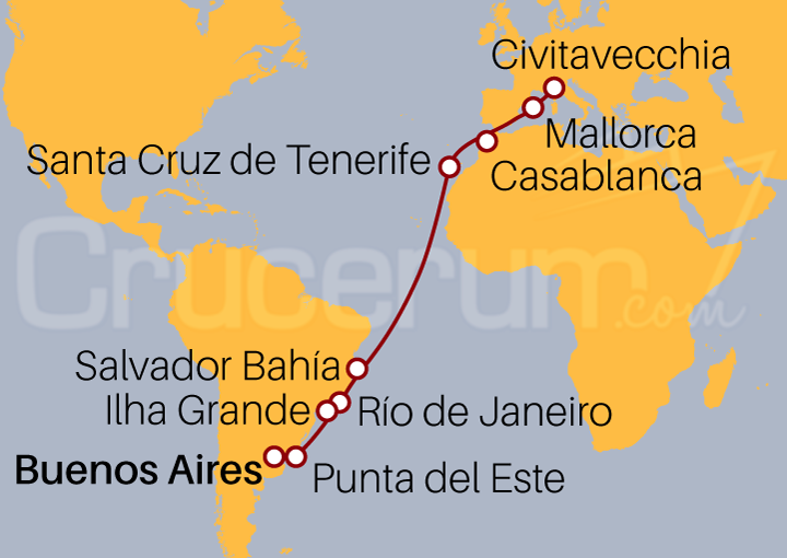 Itinerario Crucero Crucero desde Buenos Aires a Civitavecchia 2023