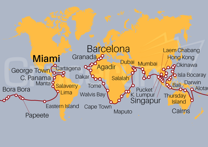 Itinerario Crucero Crucero Vuelta al Mundo 2023