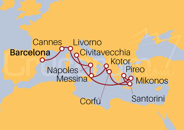 Itinerario Crucero Islas griegas desde Barcelona 2022