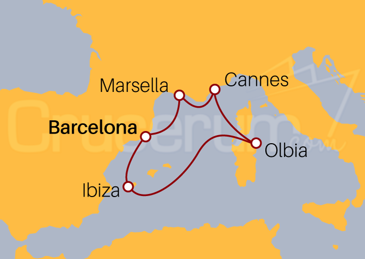 Itinerario Crucero Mediterráneo Solo Adultos con asistencia en Español