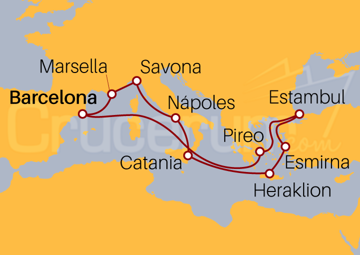 Itinerario Crucero Crucero Gran Mediterráneo desde Barcelona 2022