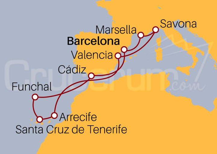 Itinerario Crucero Crucero Mediterráneo y Atlántico 2023