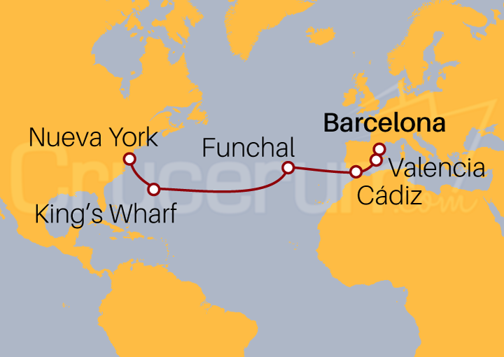 Itinerario Crucero Crucero desde Barcelona a Nueva York 2022