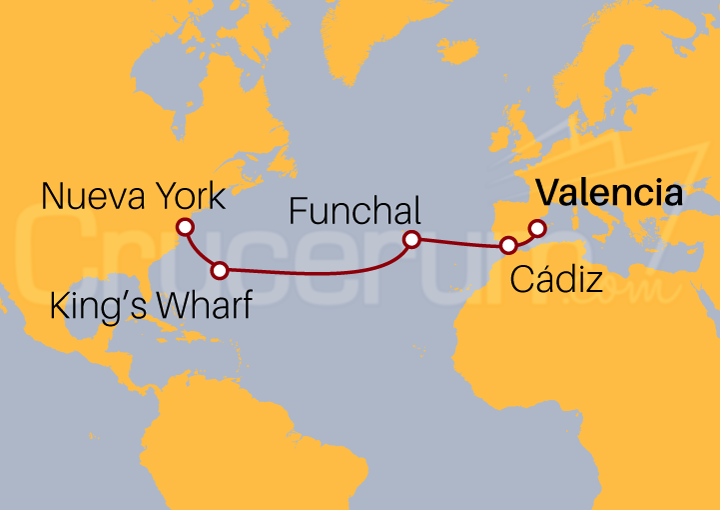 Itinerario Crucero Crucero desde Valencia a Nueva York 2022