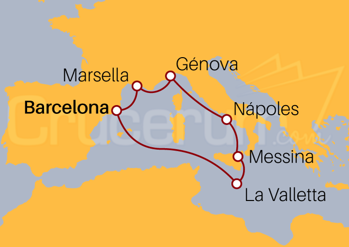 Itinerario Crucero Crucero Mediterráneo desde Barcelona II 2022