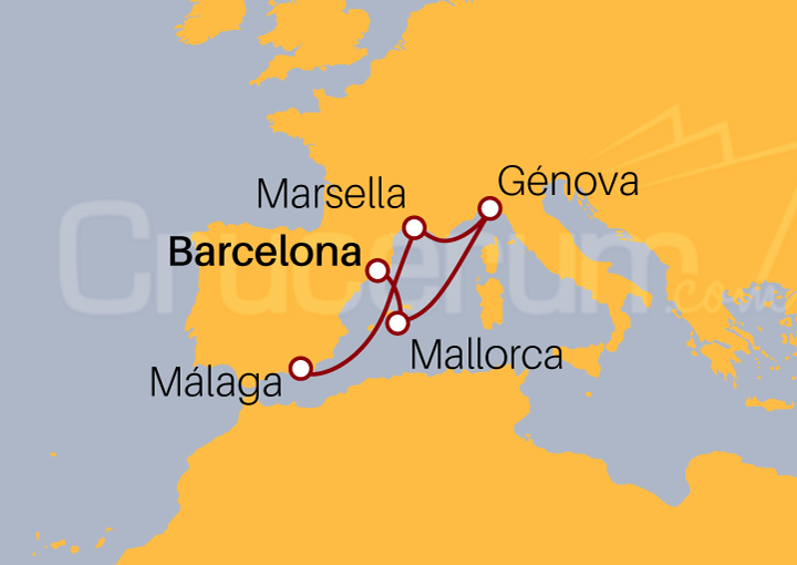 Itinerario Crucero De Barcelona a Málaga