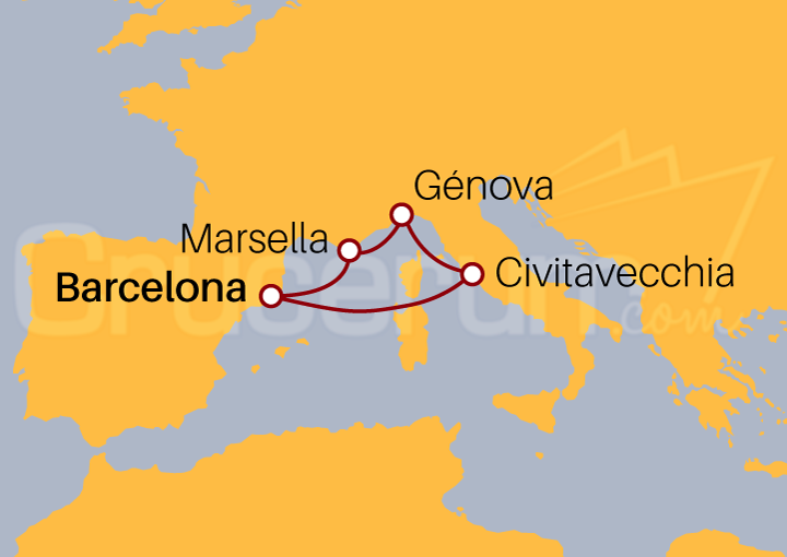 Itinerario Crucero Barcelona, Civitavecchia, Genova y Marsella