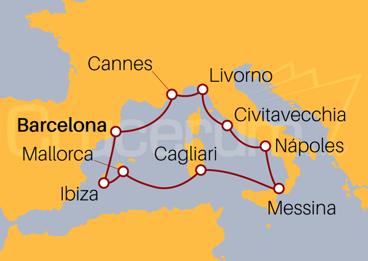 Itinerario Crucero Crucero Mediterráneo Completo