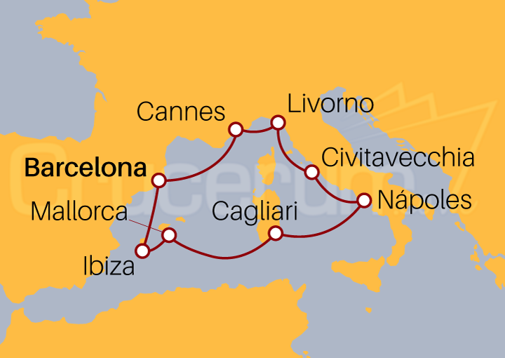 Itinerario Crucero Mediterráneo Balear 2024