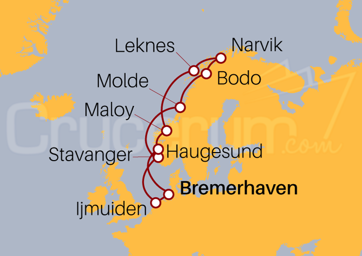 Itinerario Crucero Noruega desde Bremerhaven