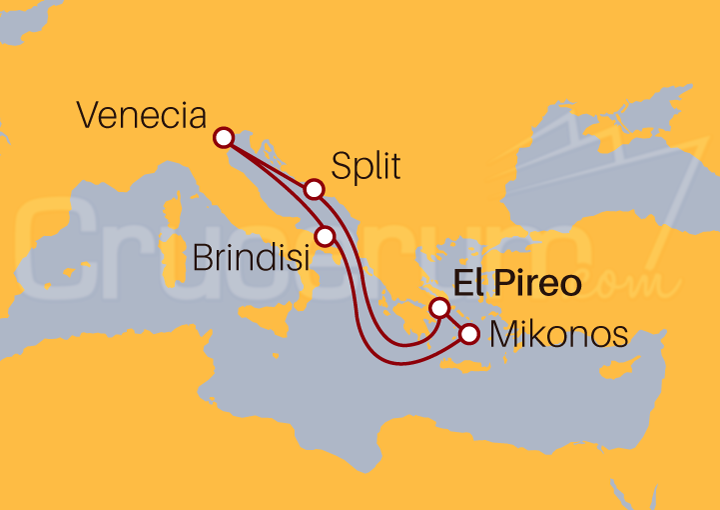 Itinerario Crucero Atenas, Split,  Venecia, Brindisi y Mikonos