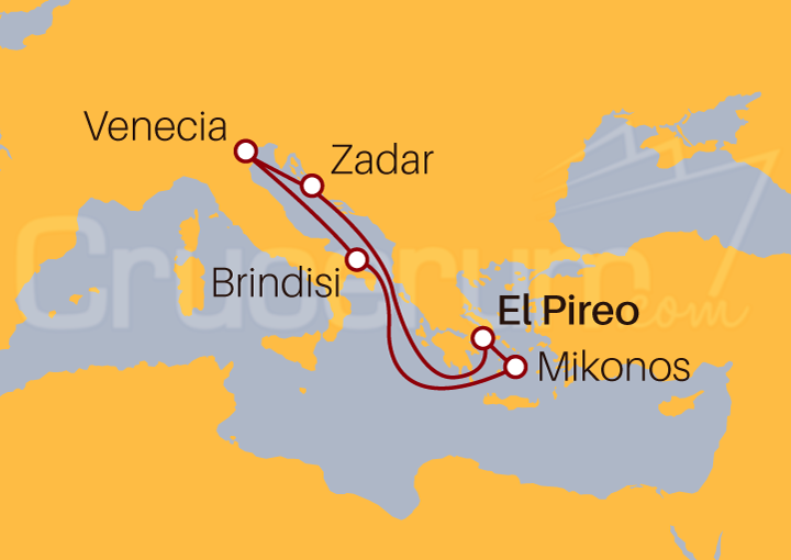 Itinerario Crucero Atenas, Zadar, Venecia, Brindisi y Mikonos