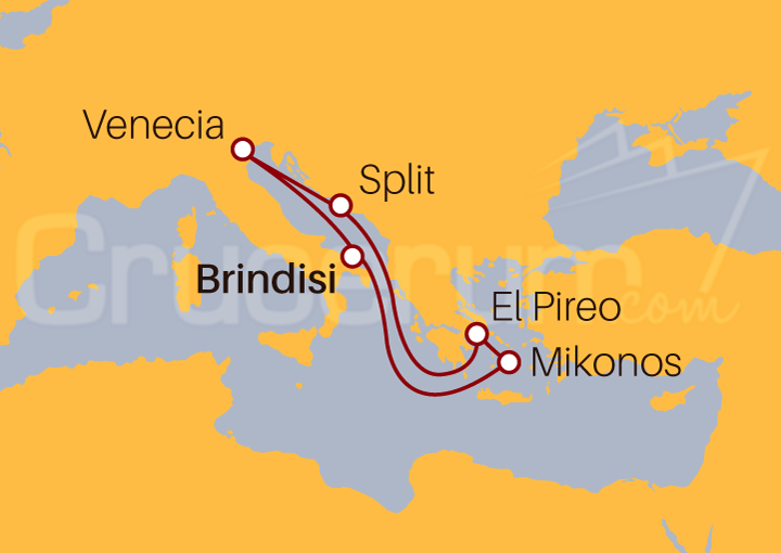 Itinerario Crucero Brindisi, Mikonos, Atenas, Split y Venecia