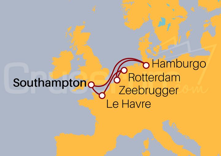 Itinerario Crucero Hamburgo, Zeebrugger, Rotterdam y Le Havre