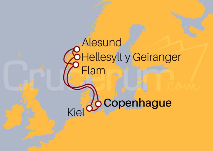 Itinerario Crucero Fiordos: Geiranger, Alesund y Flam