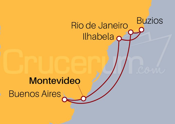 Itinerario Crucero Crucero desde Montevideo por Brasil y Argentina 2023