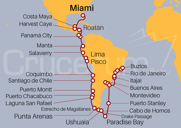 Itinerario Crucero Gran Vuelta de Sudamerica 2024