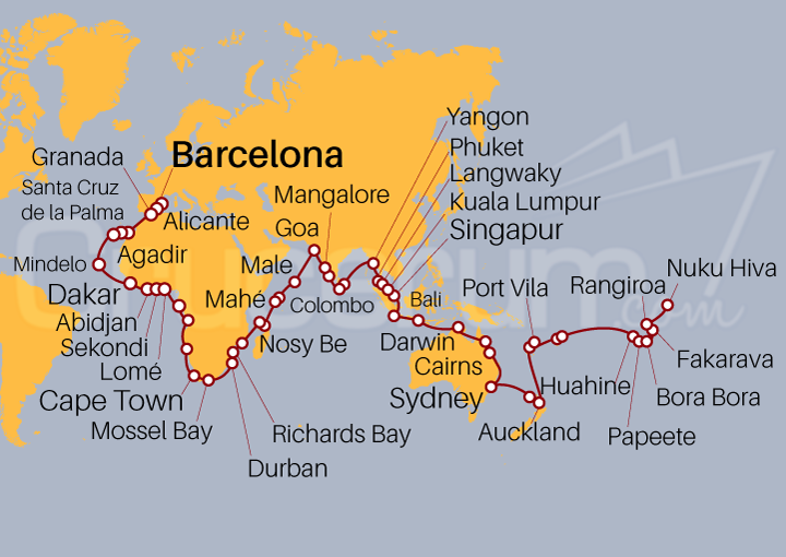 Itinerario Crucero Vuelta al Mundo 2025