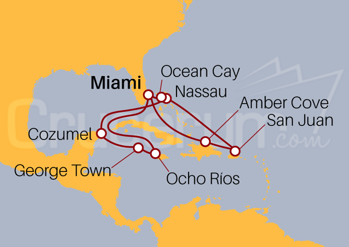 Itinerario Crucero Crucero desde Miami por el Mar Caribe 2023