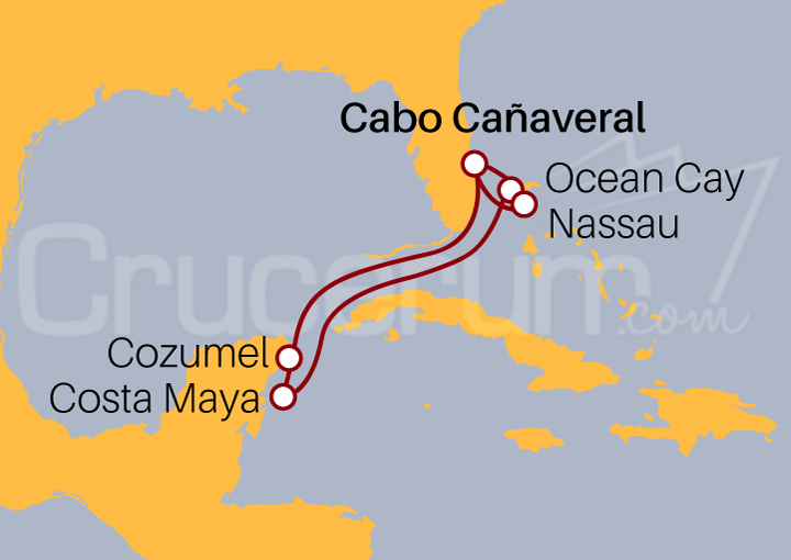 Itinerario Crucero Crucero Gran Caribeño desde Cabo Cañaveral 2023