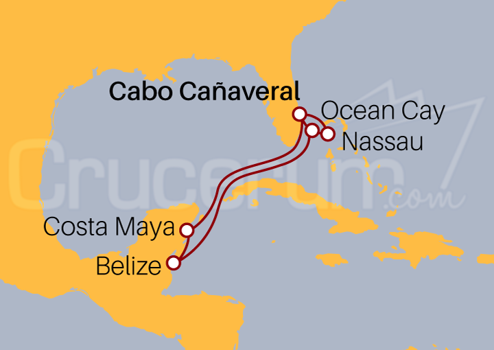 Itinerario Crucero Crucero por Mar Caribe desde Cabo Cañaveral 2023