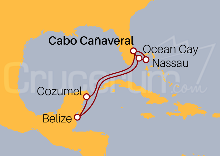 Itinerario Crucero Crucero Gran Mar Caribeño desde Cabo Cañaveral 2023