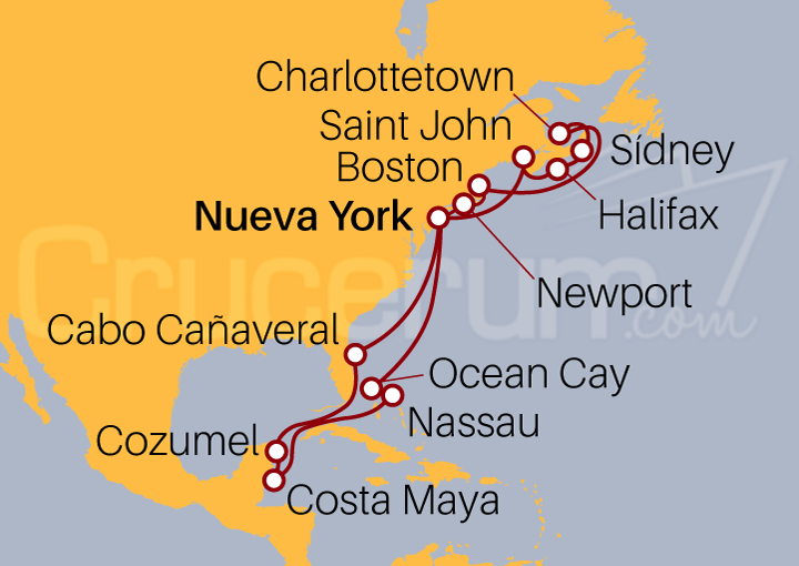 Itinerario Crucero Estados Unidos, Canadá y Caribe
