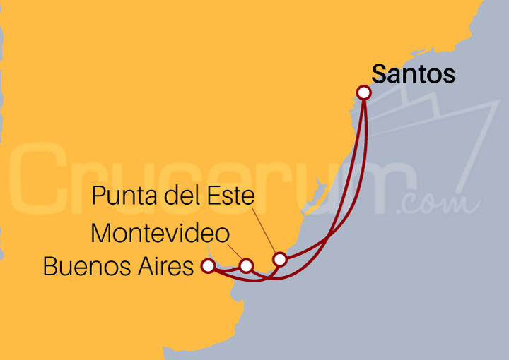 Itinerario Crucero Crucero por Sudamérica desde Santos 2023